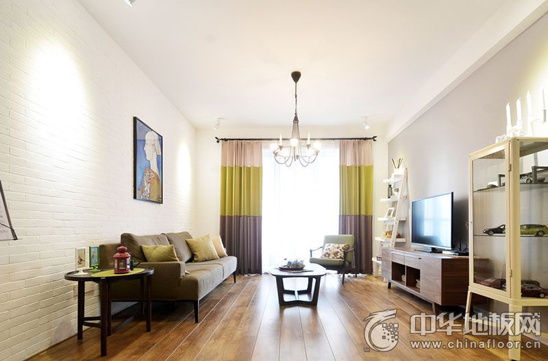 現代風格時尚客廳柚木地板家裝效果圖   強化木地板圖片